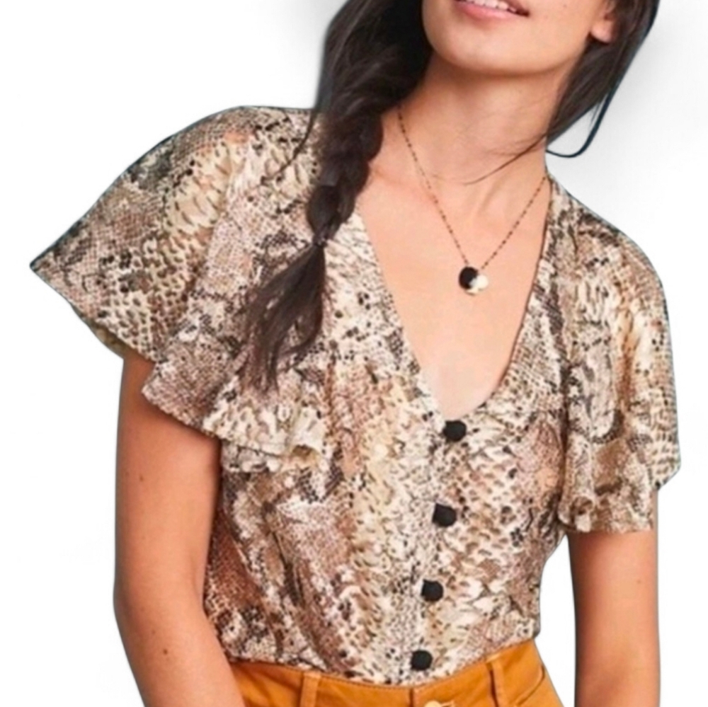 NWT EVA FRANCO X ANTHROPOLOGIE Willow Snakeskin Print Lace Top - XS